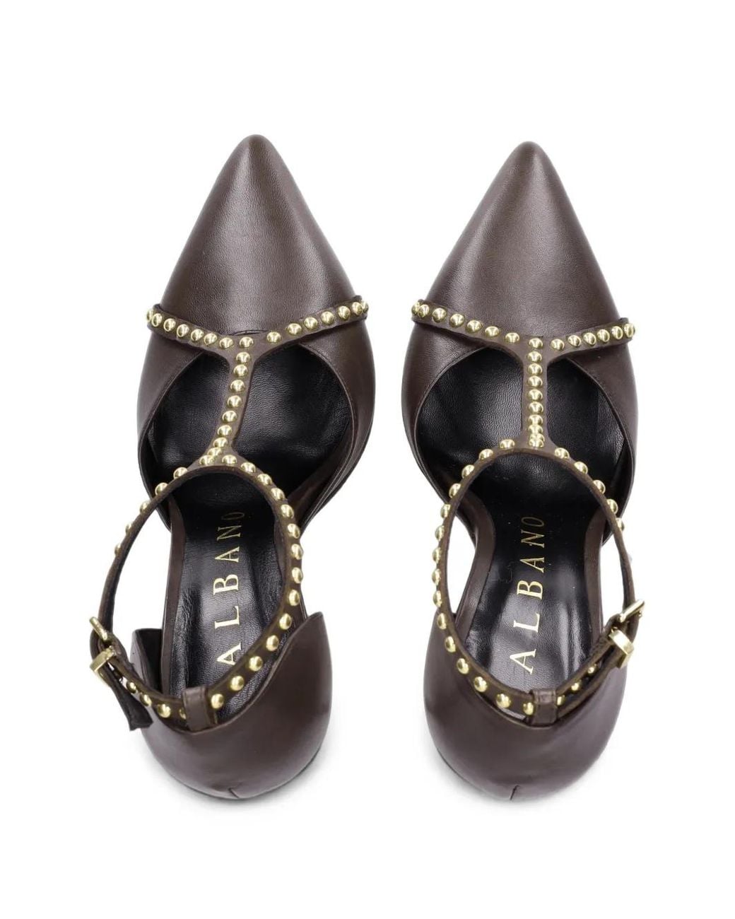Albano Black Stud-Embellished T-Bar Pumps