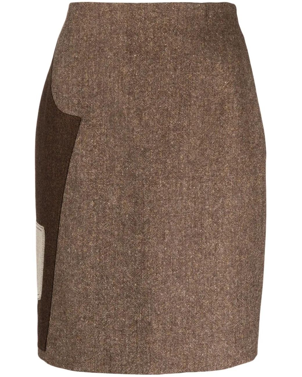 Moschino Brown Contrasting-Panel Pencil Skirt