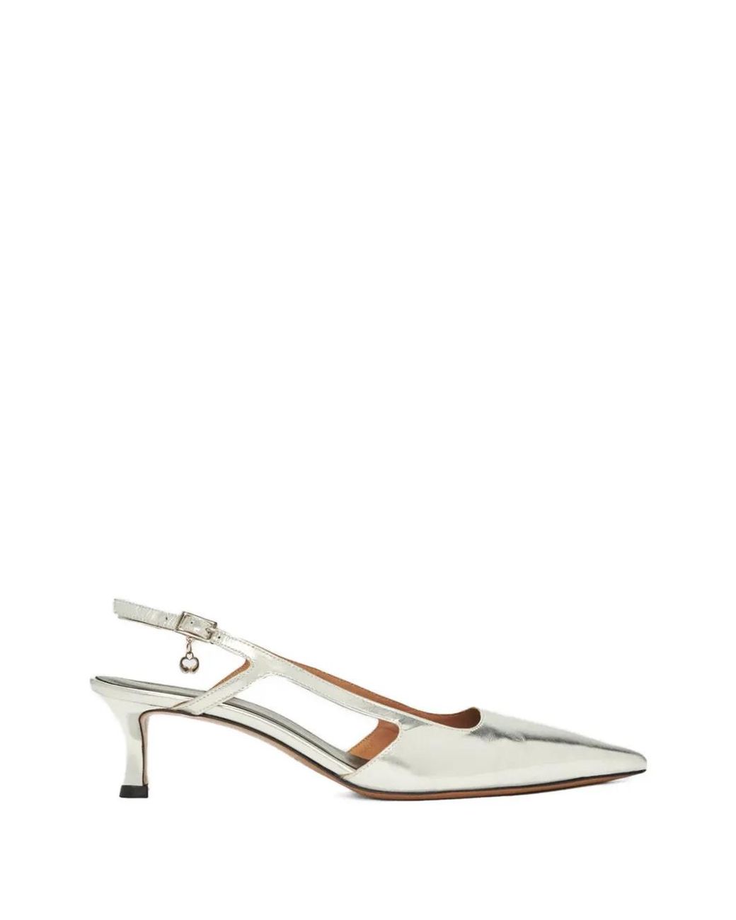 Maje White Metallic-Finish Slingback Heeled Pumps