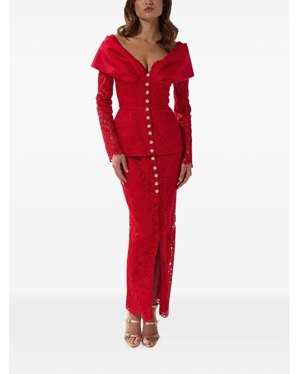 SILK LOVE & LACE Red Tamara Lace Maxi Dress