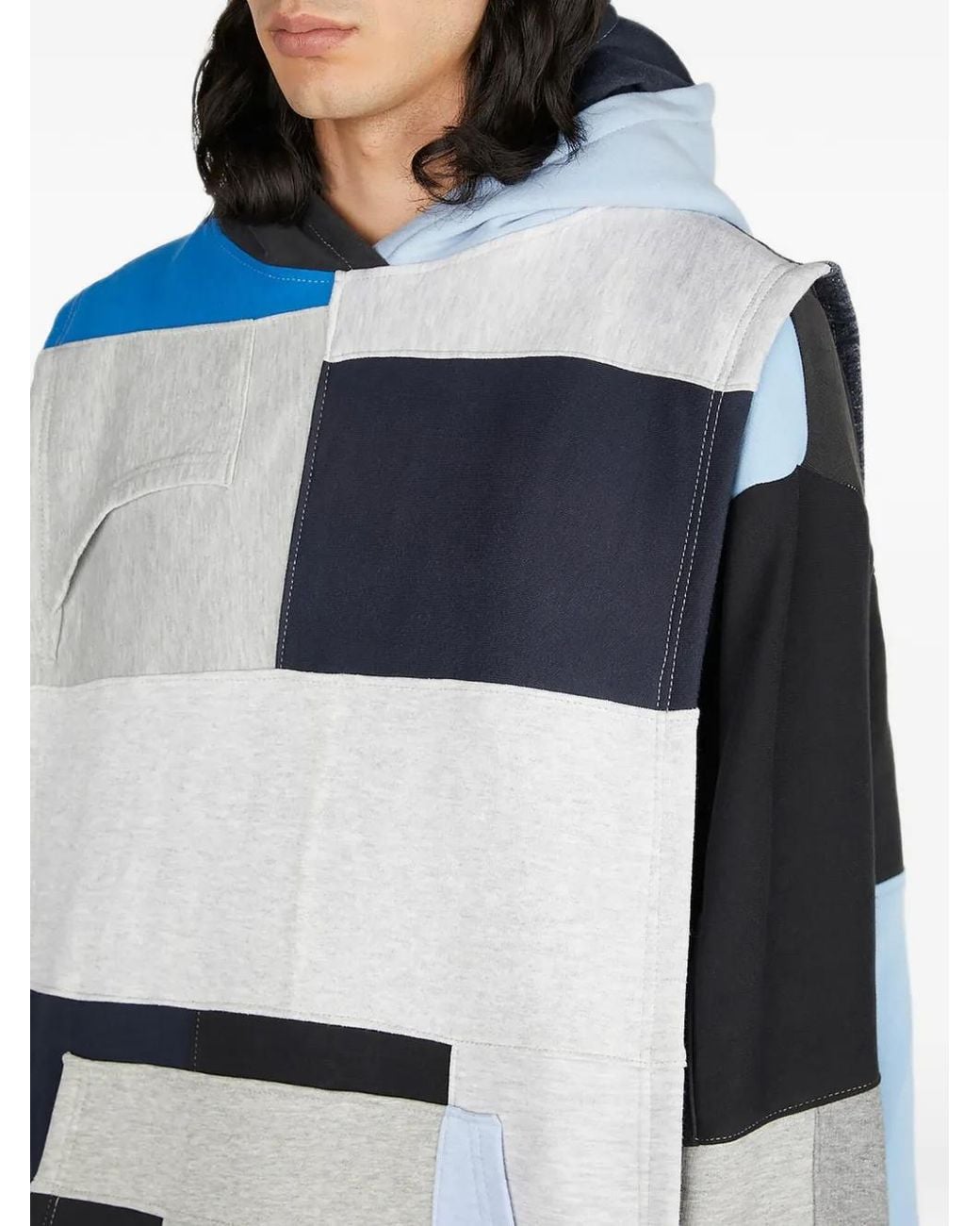 (DI)VISION Blue Patchwork Jersey Hoodie for men
