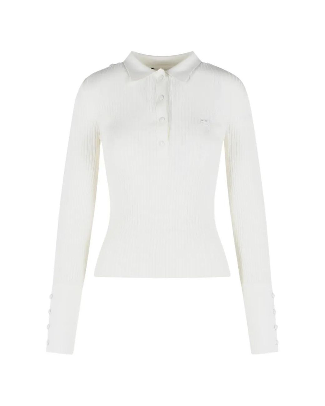 Courreges White Classic Rib Knit Polo Shirt