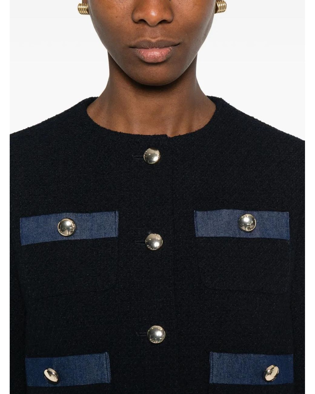 Maje Black Tweed Jacket With Denim Trim
