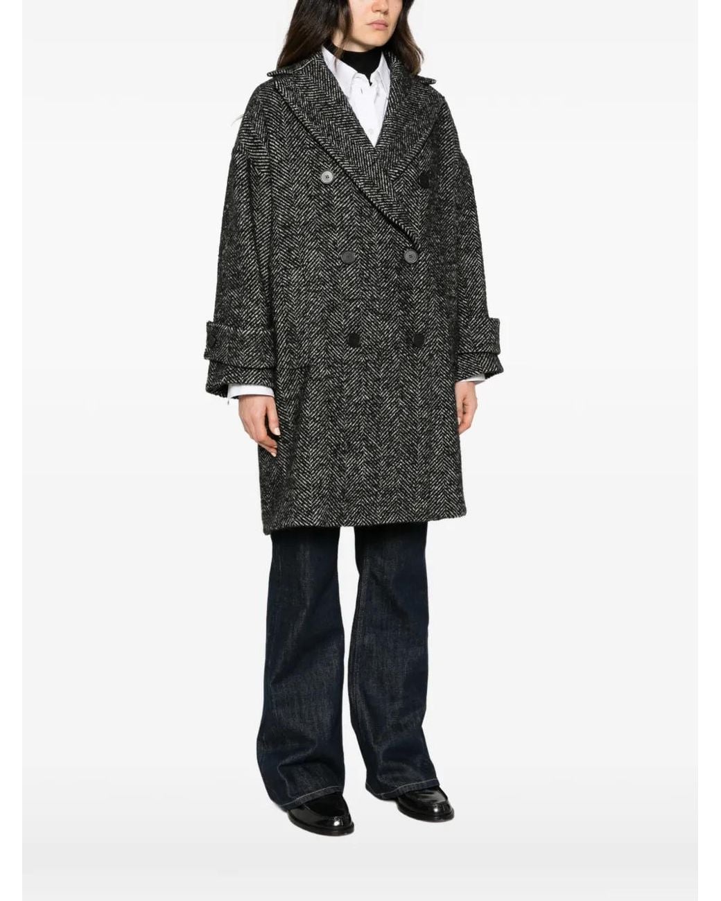 Antonelli Gray Manteau Croisé À Chevrons