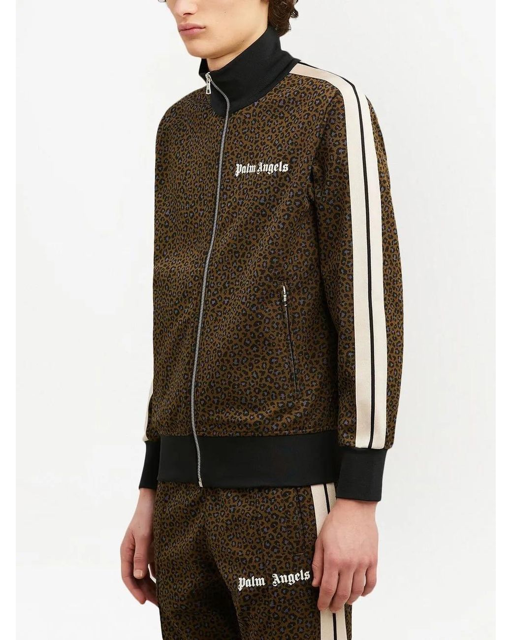 Palm Angels Brown Leopard-Print Track Jacket for men