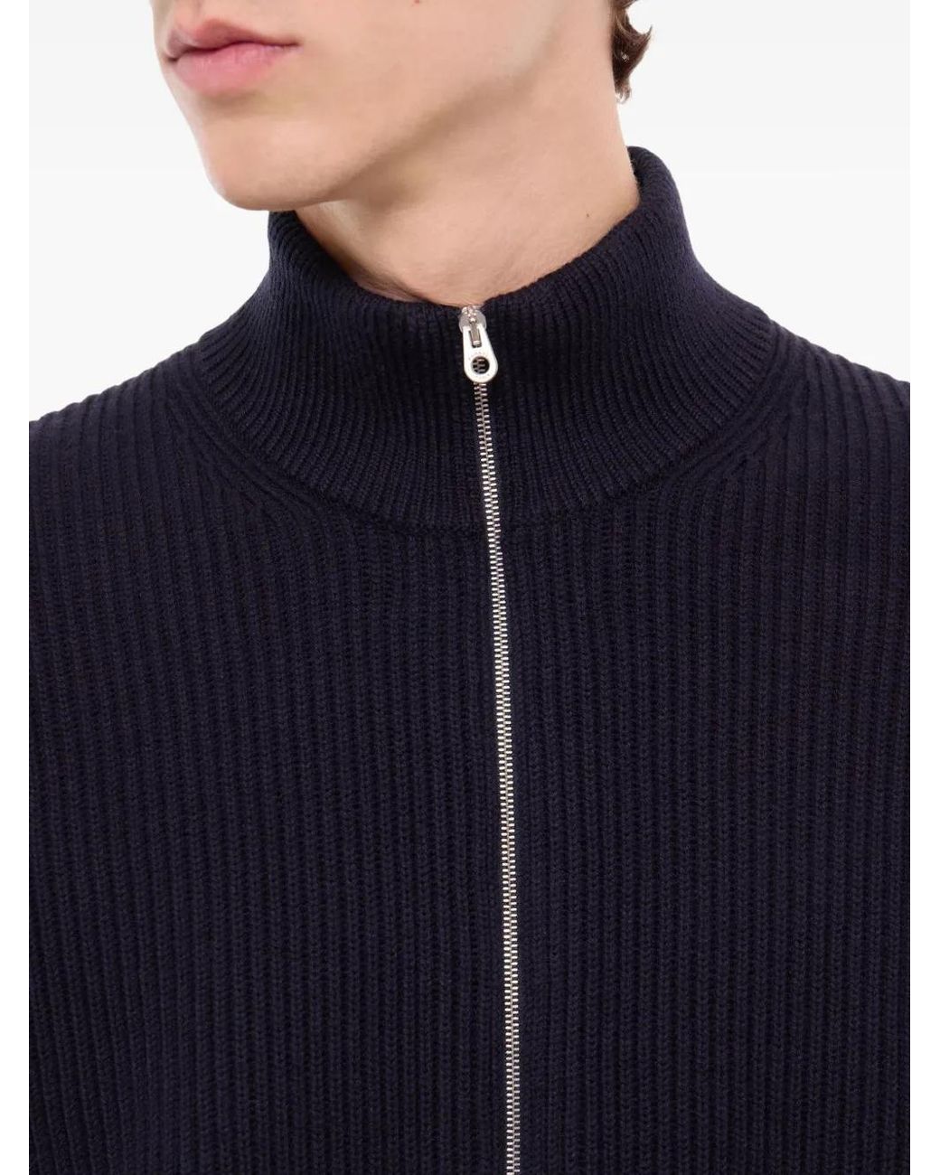 Fursac Blue Cardigan Côtelée À Fermeture Zippée for men