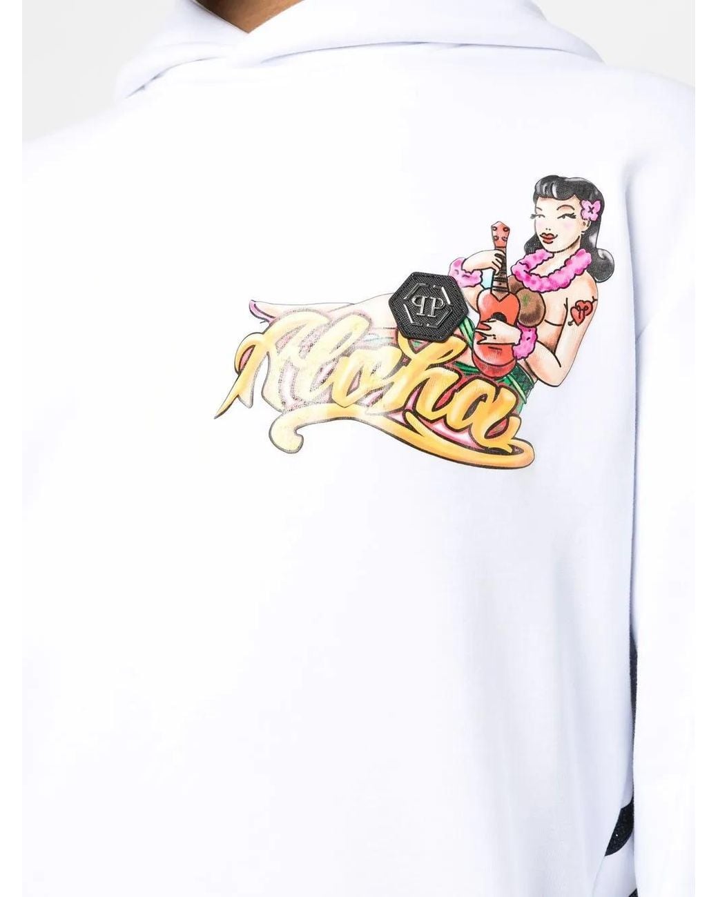 Philipp Plein White Hawaii-Print Hoodie for men