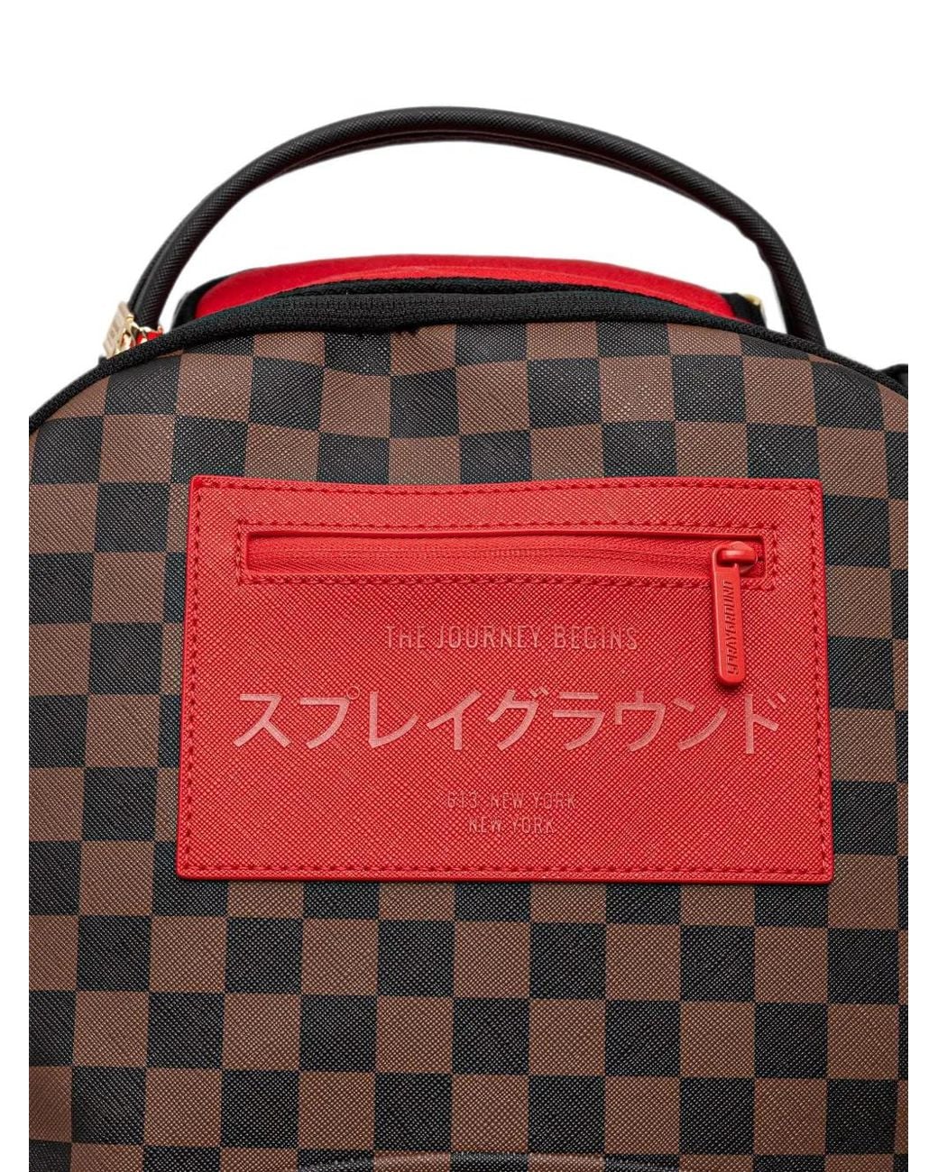 Sprayground Red Check-Pattern Shark-Mouth Backpack