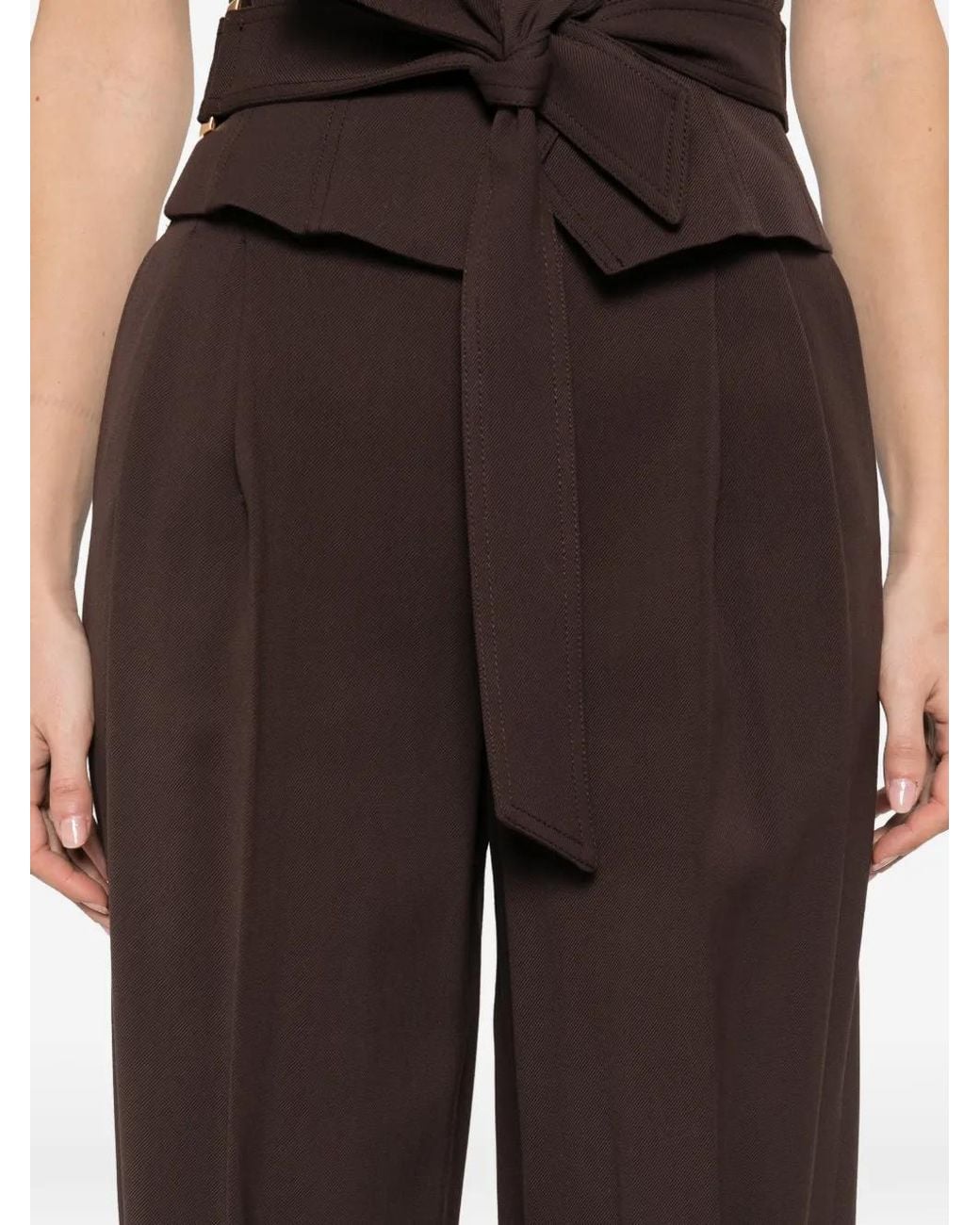 Elisabetta Franchi Brown Gabardine Trousers With Darts