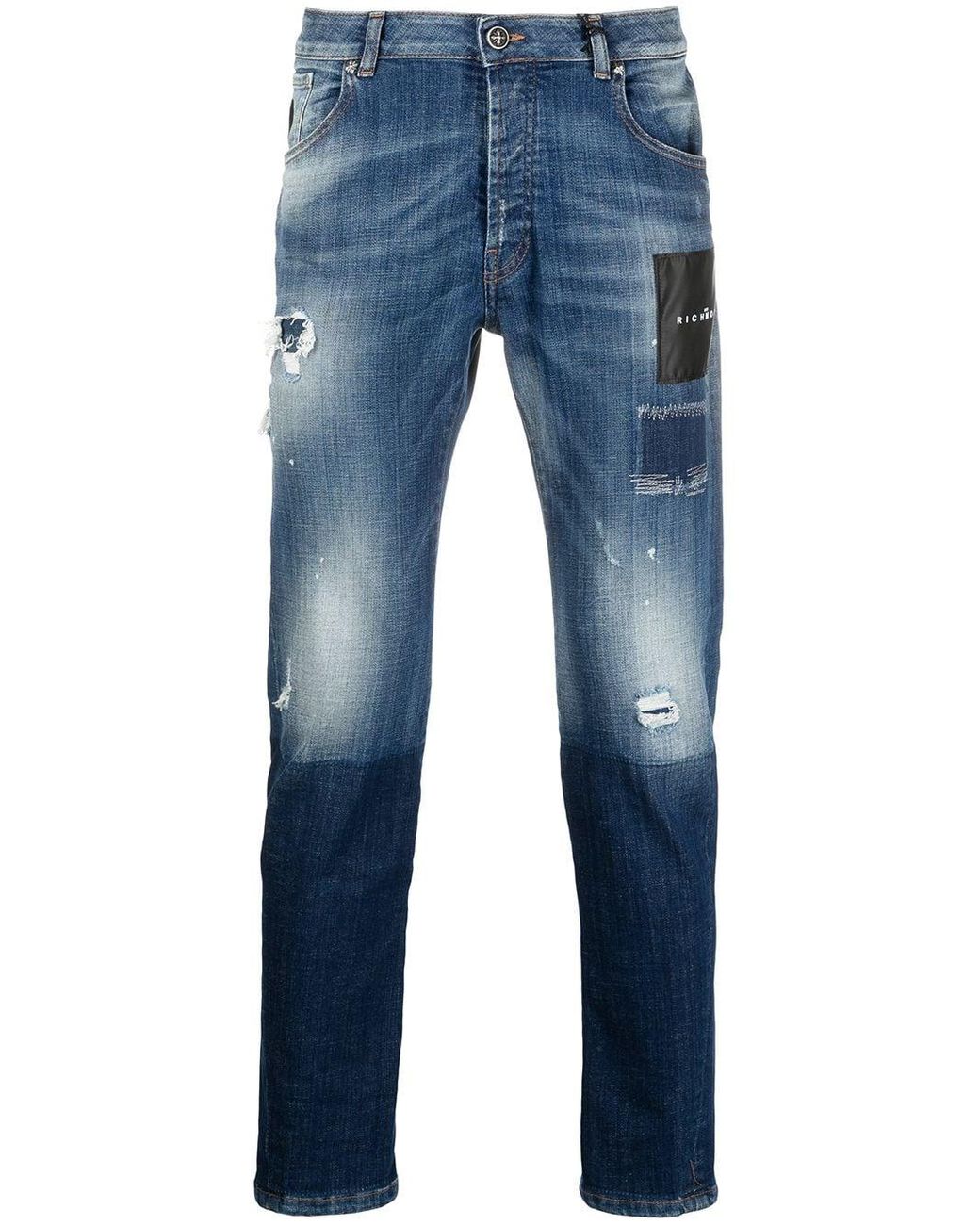 John Richmond Denim Distressed Slim-fit Jeans in Blue for Men - Lyst