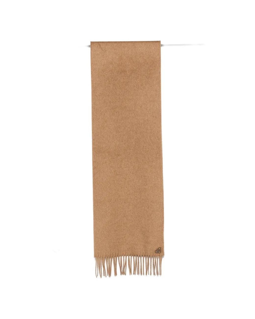 Prada Natural Logo-Plaque Fringed Scarf for men