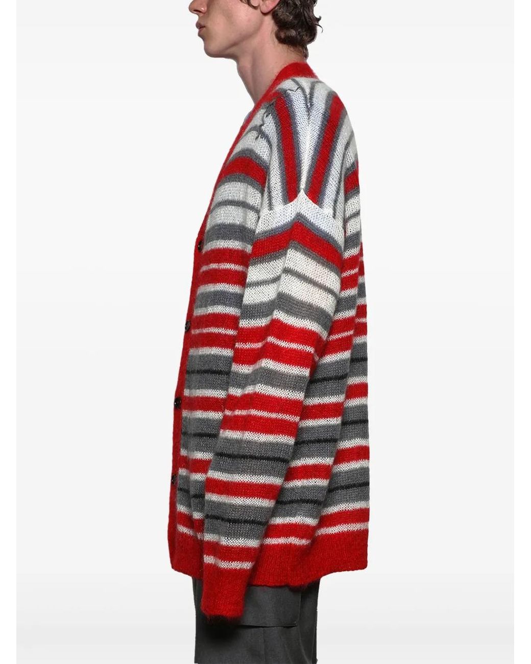 Marni Red Striped V-Neck Cardigan for men