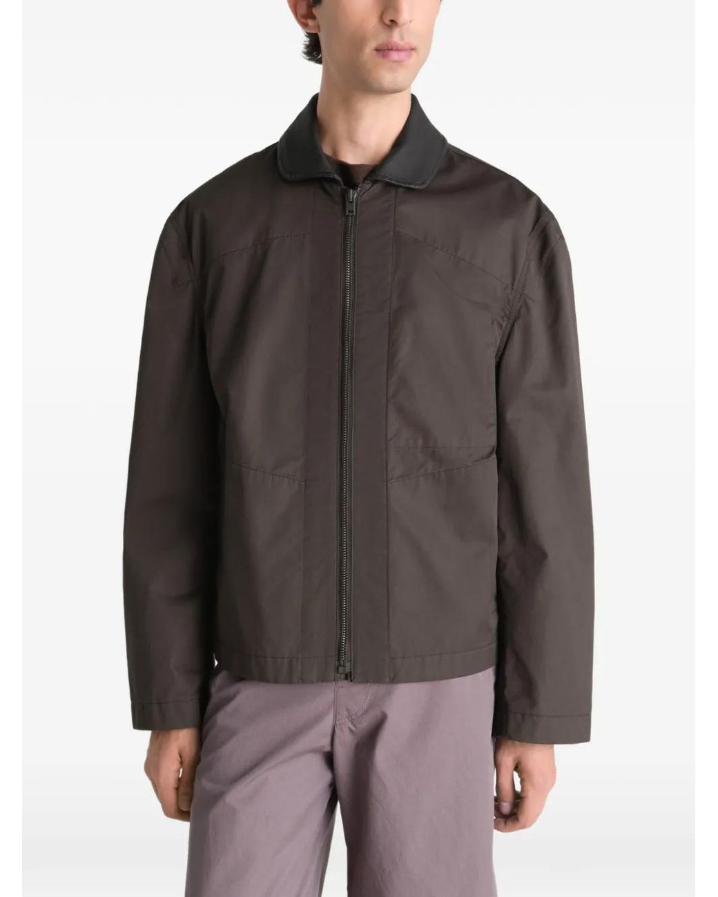 Lemaire Brown Leather Collar Blouson