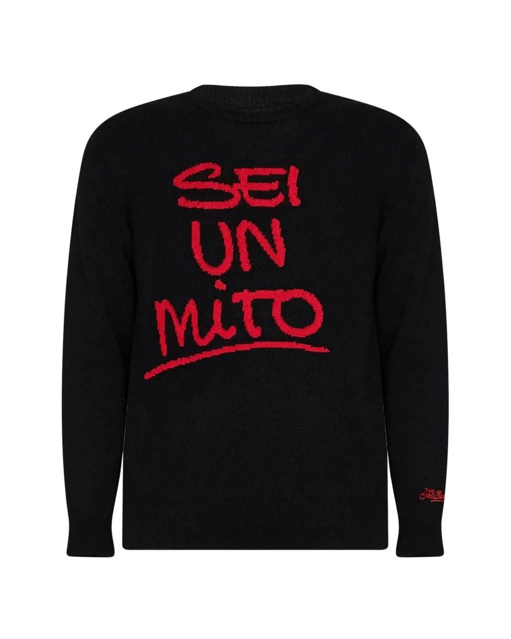 Mc2 Saint Barth Black Intarsia-Knit Embroidered-Logo Sweater for men