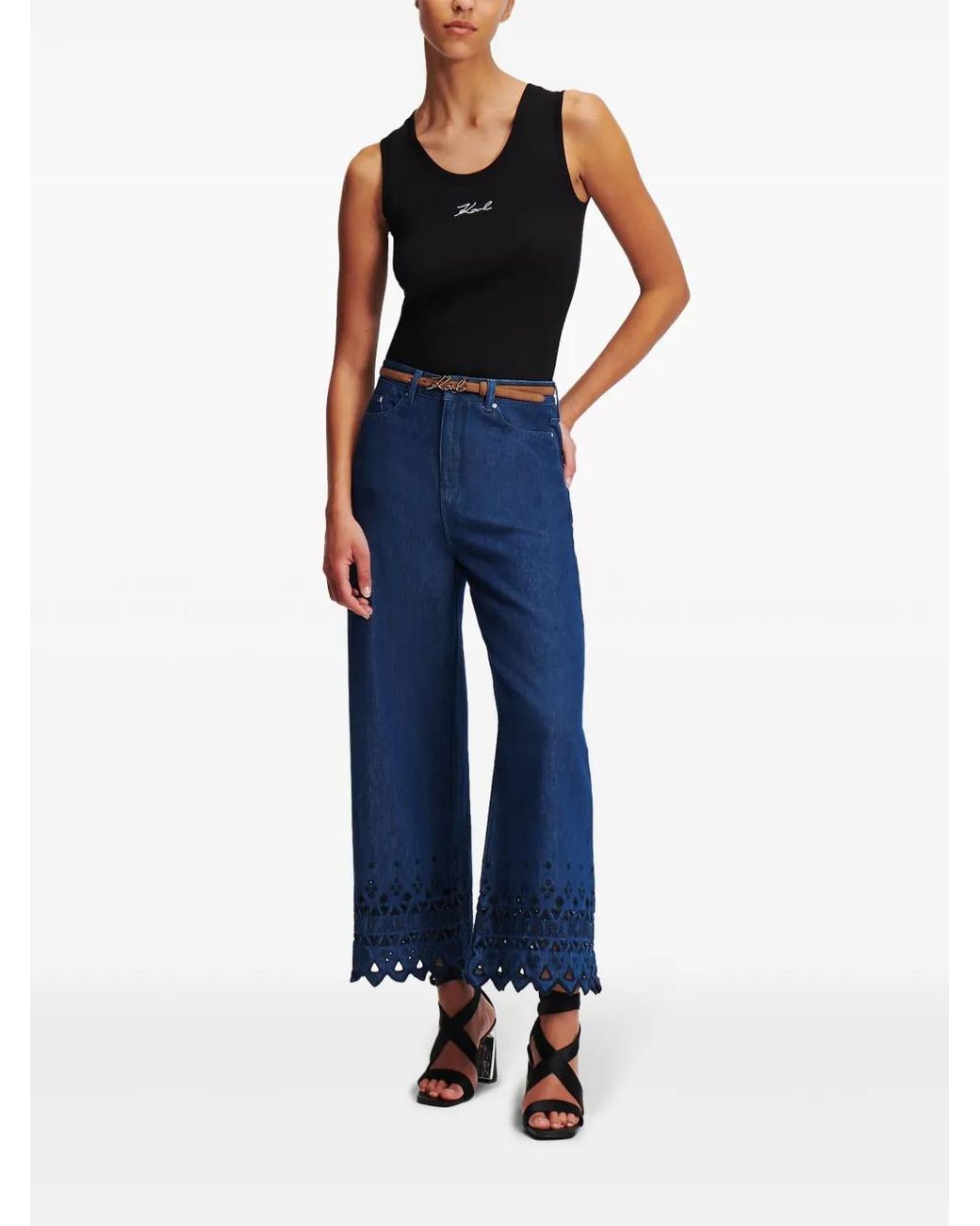 Karl Lagerfeld Blue Broderie-Anglaise Cropped Jeans