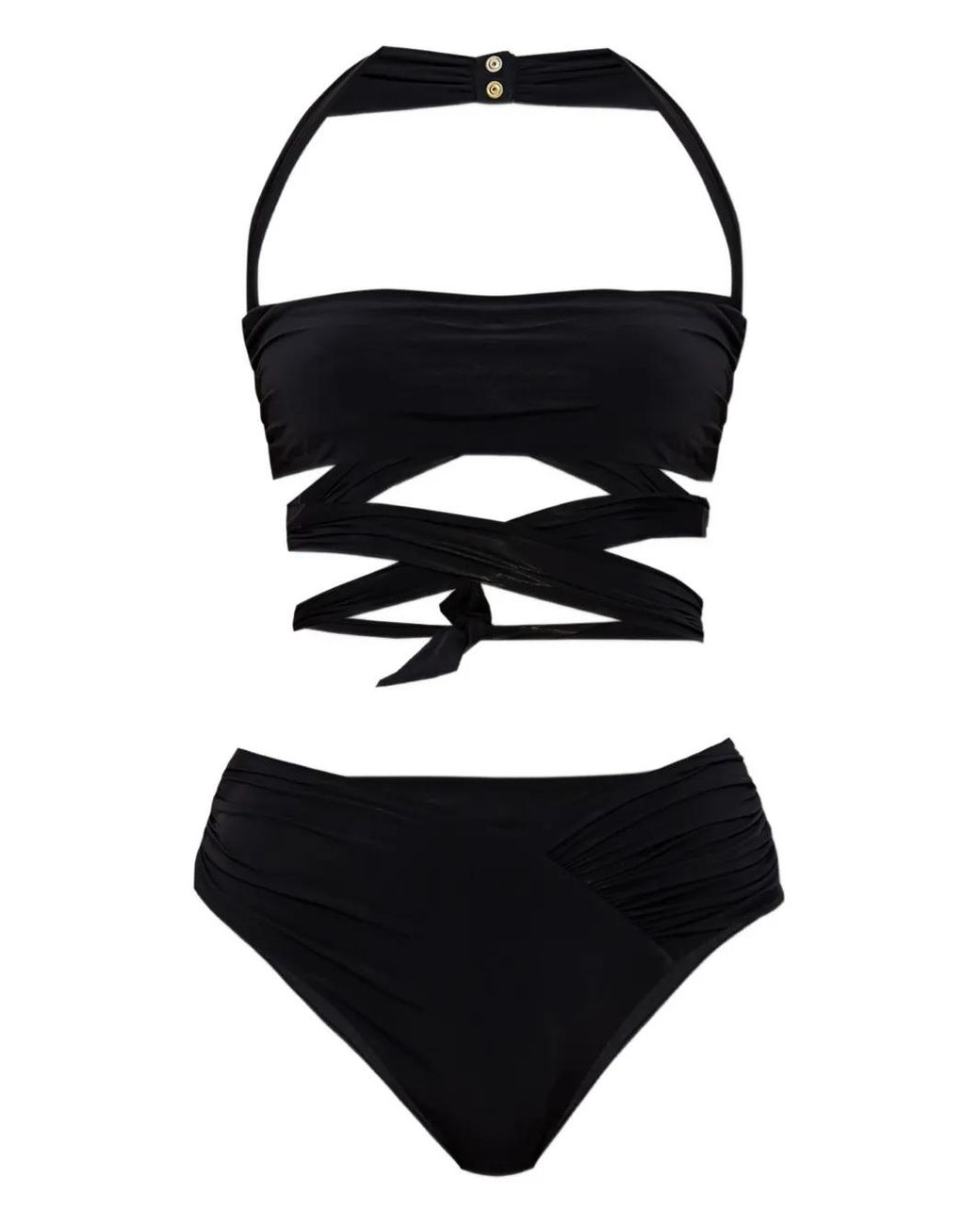 Balmain Black Wrap-Effect Halter-Neck Bikini