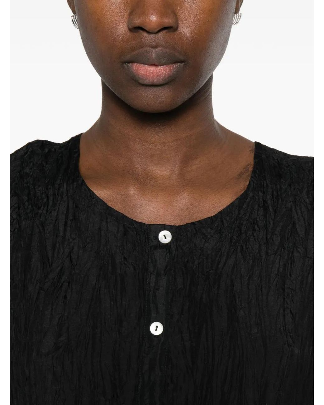 P.A.R.O.S.H. Black Button-Fastening Textured Midi Dress