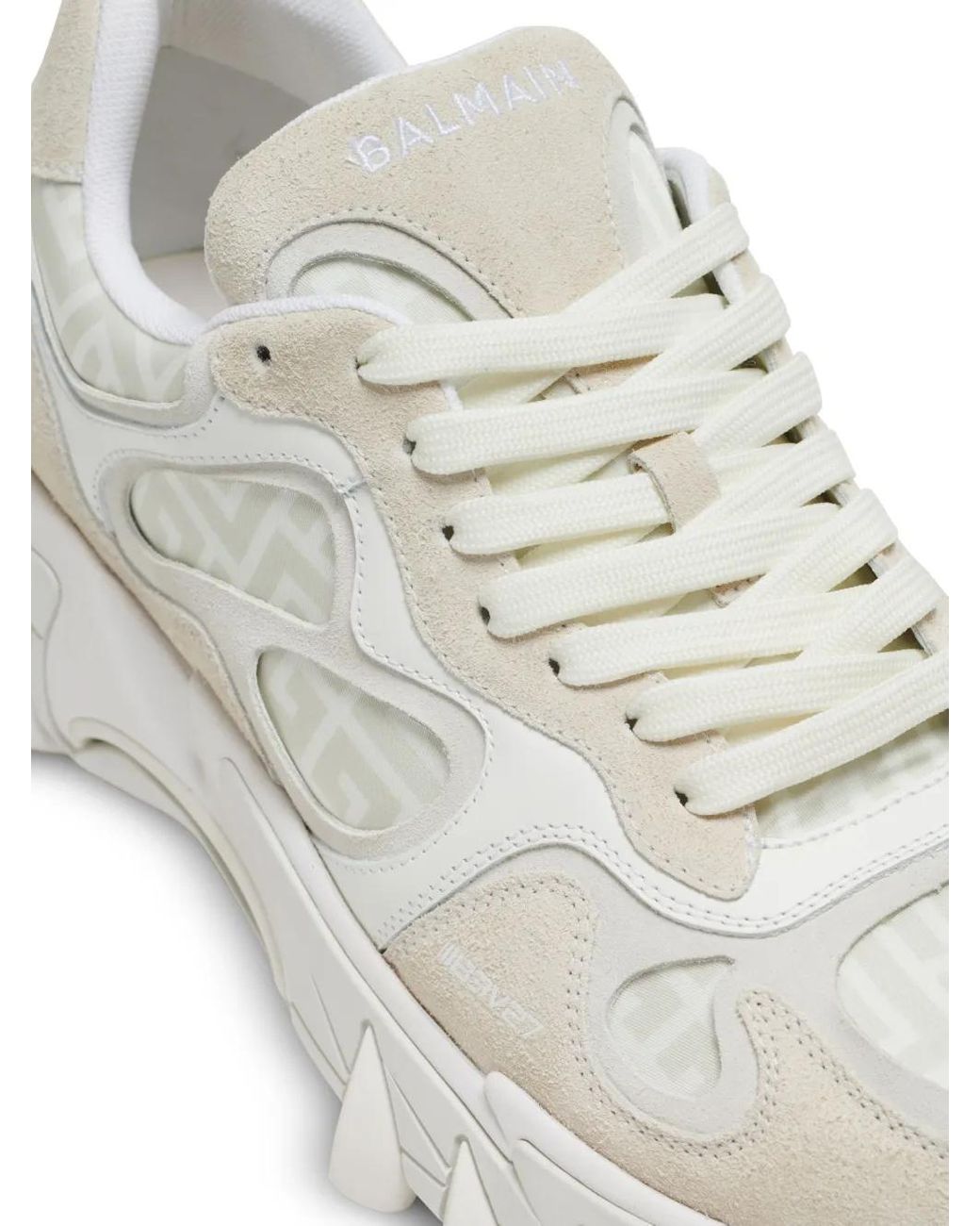 Balmain White B-East Suede Monogram Sneakers