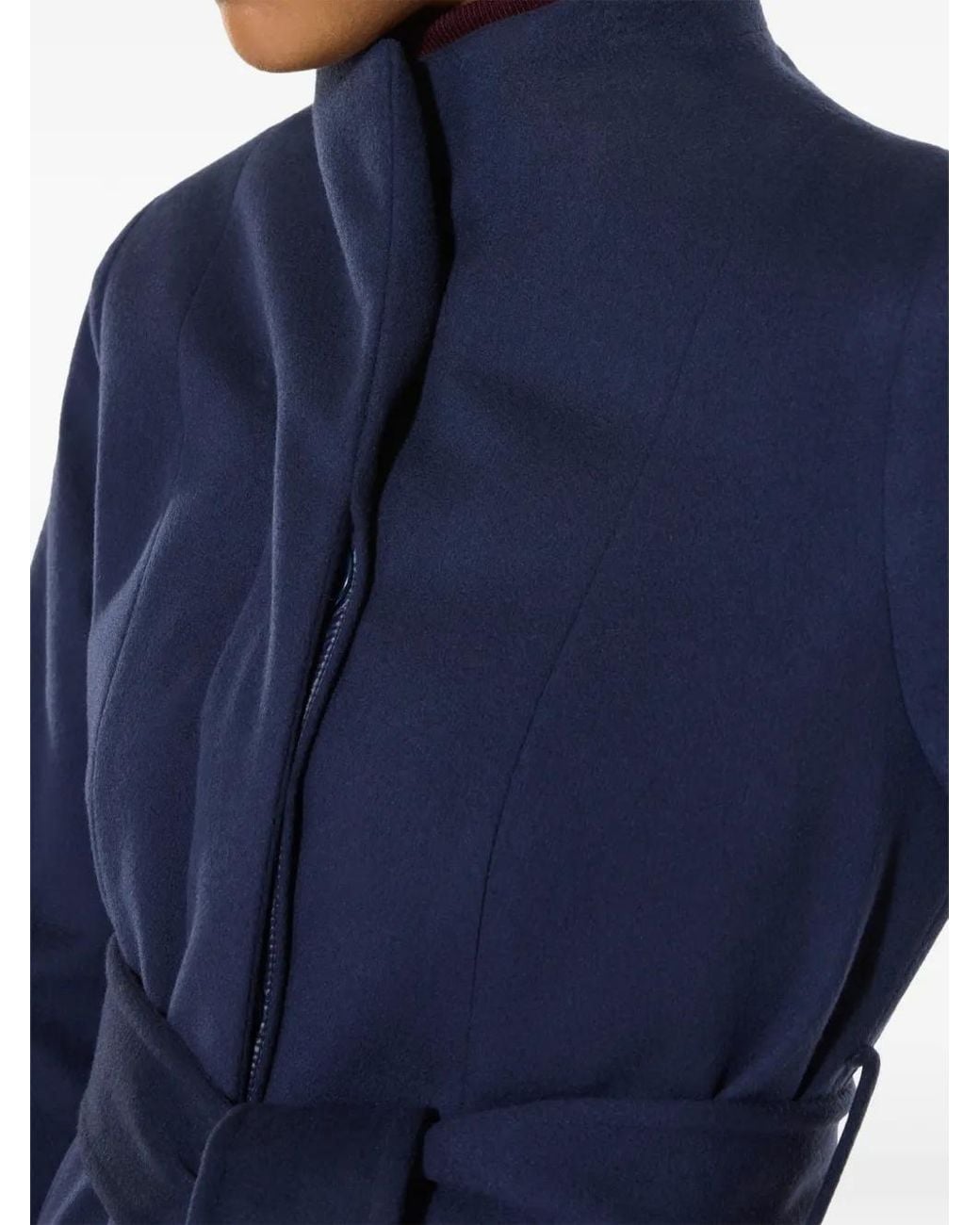 Norwegian Wool Blue Belted Stand-Collar Coat