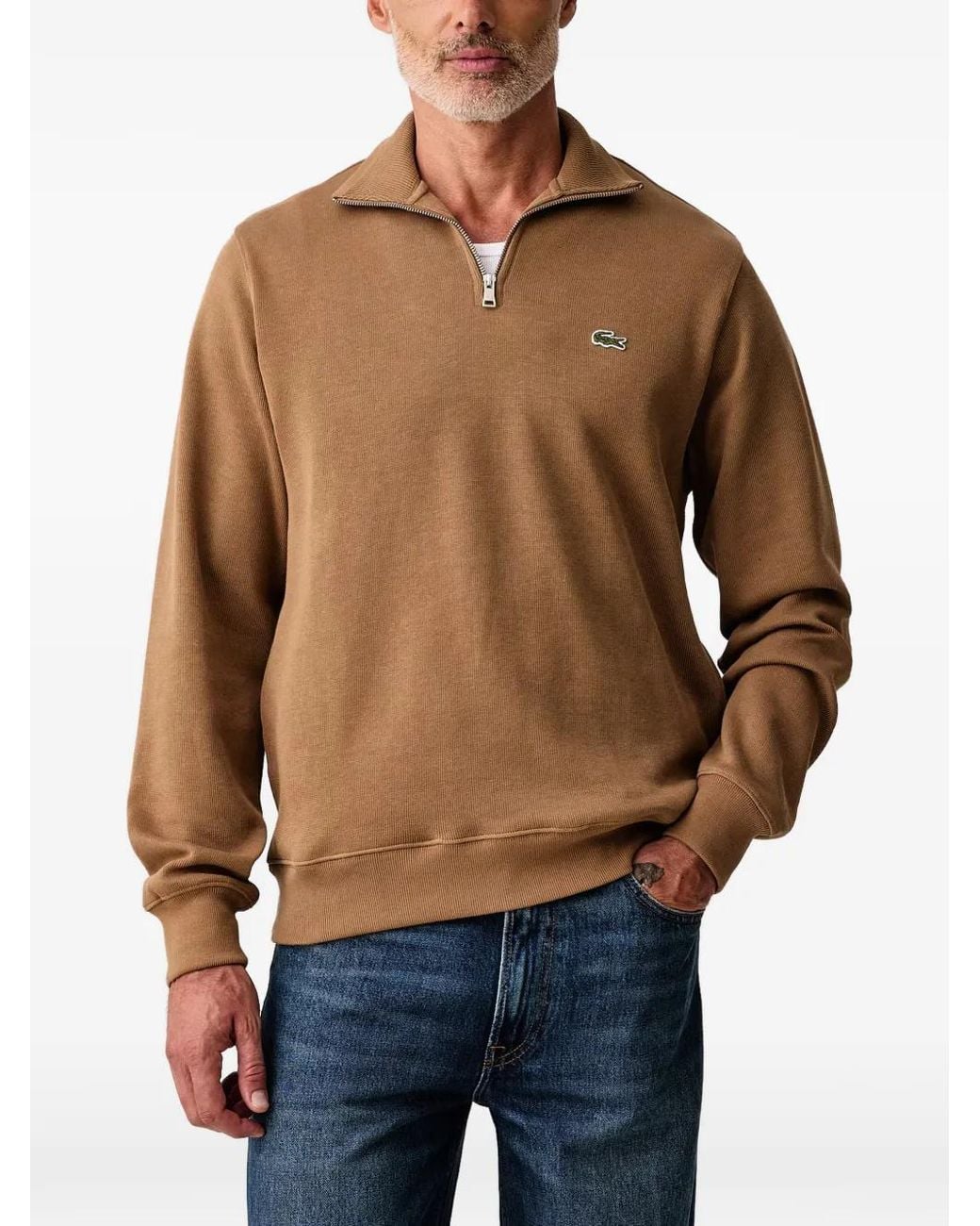 Lacoste Blue Quarter-Zip Logo-Patch Sweater for men