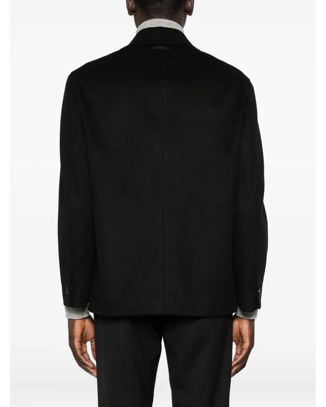 Lardini Black Patch-Pocket Collared Coat for men