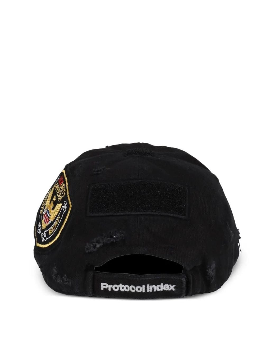 Protocol Index Black Distressed Embroidered Cap for men