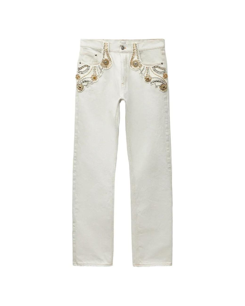 Versace White Embroidered Straight Jeans for men