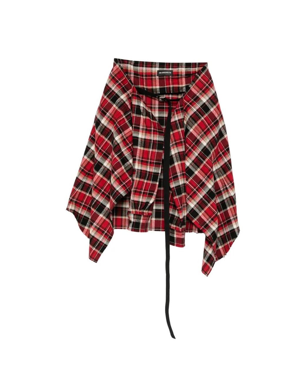 Ann Demeulemeester Red Check-Pattern Asymmetric Skirt for men