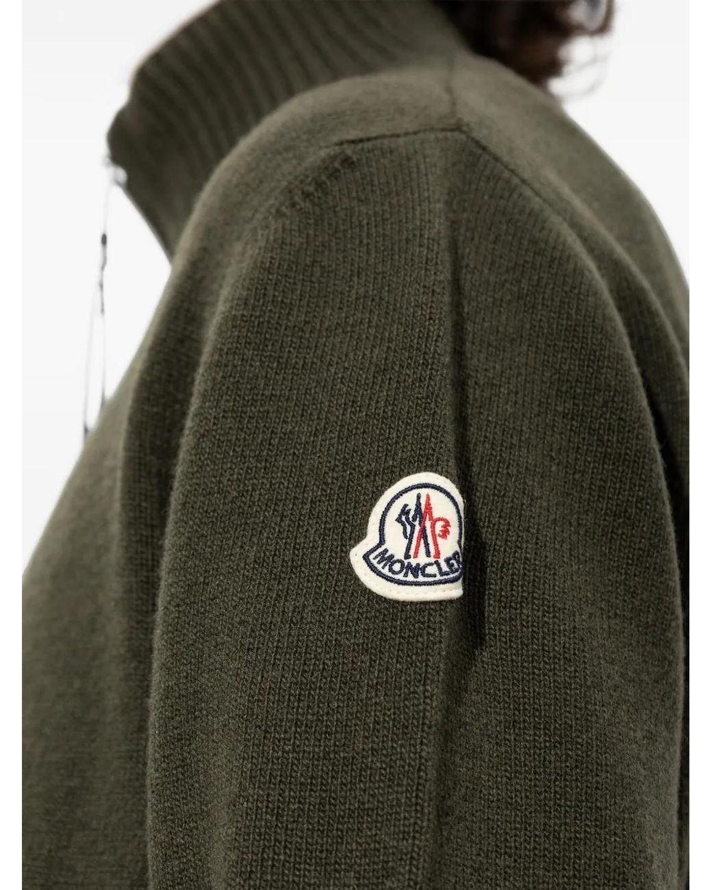 Moncler Green Logo-Patch Zip-Up Cardigan for men