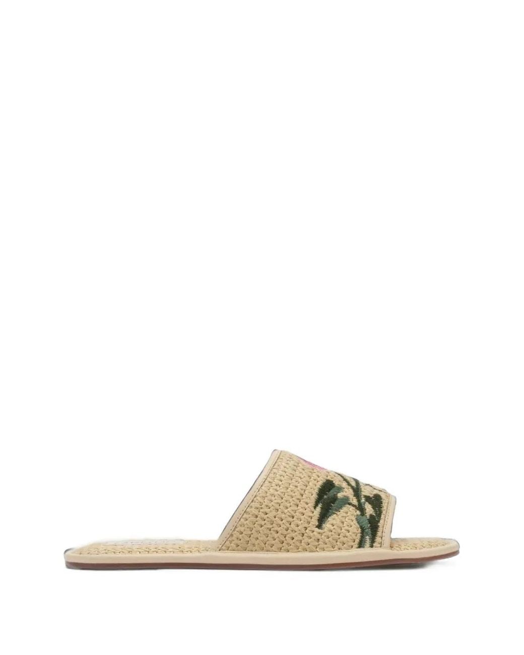 Farm Rio Metallic Raffia Farm Hotel Embroidered Slide Sandal