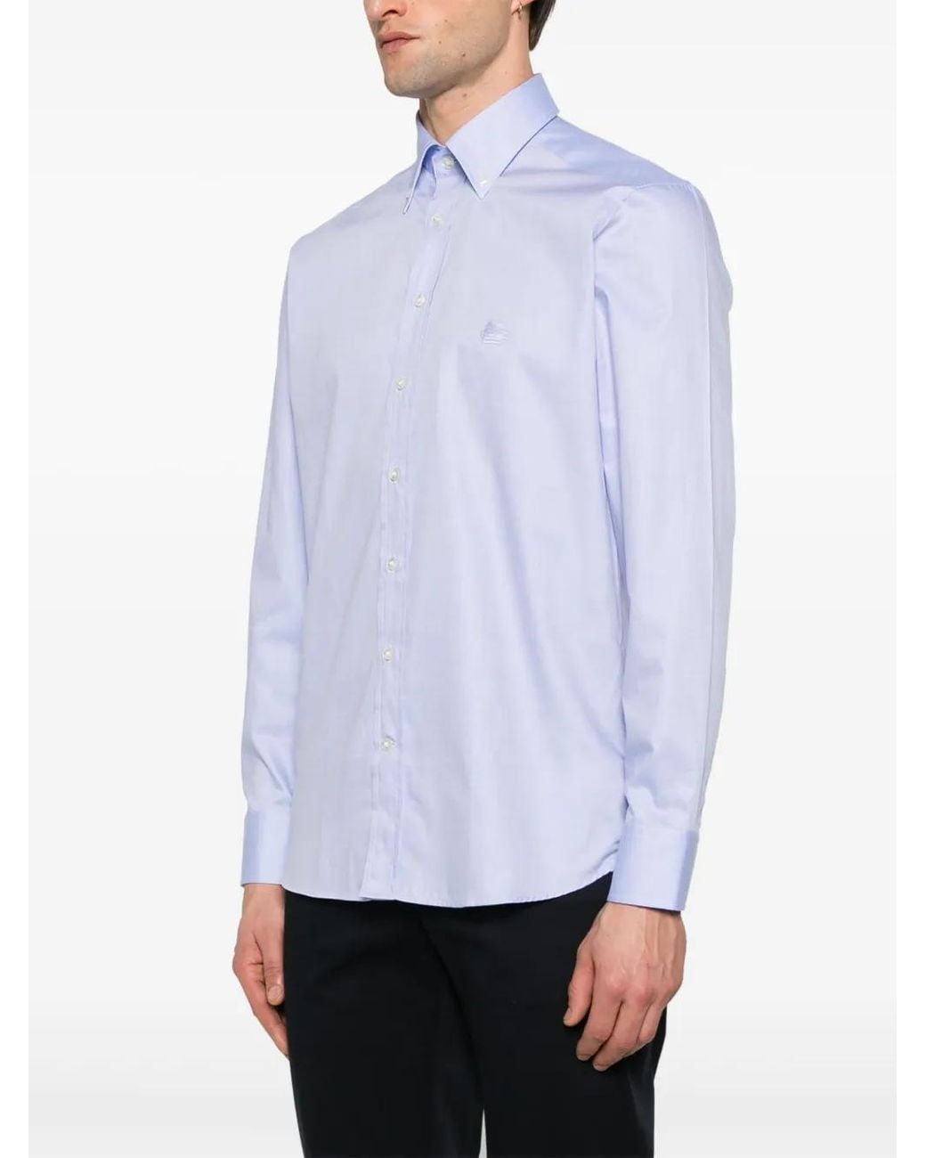 Etro White Logo-Embroidered Button-Down Shirt for men