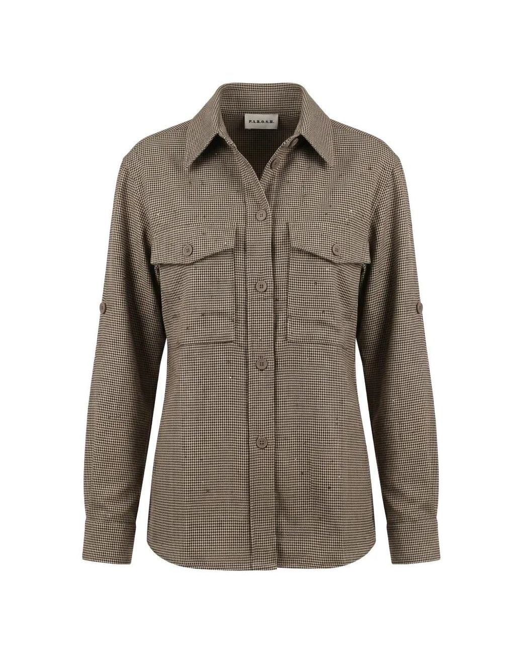 P.A.R.O.S.H. Gray Chemise À Motif Pied-De-Poule Et Ornements De Strass