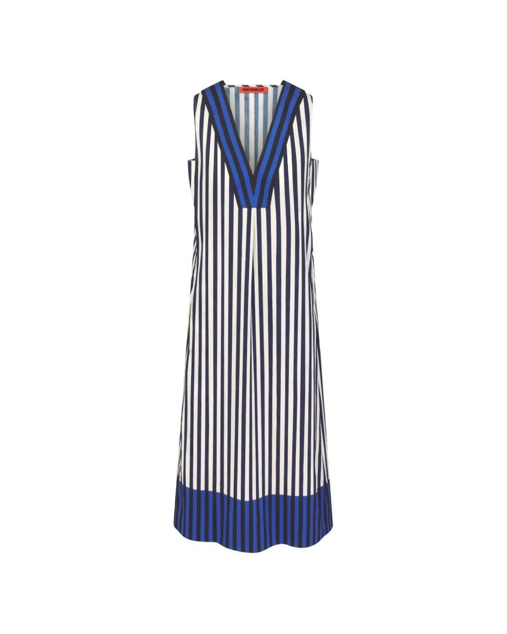 Simon Miller Blue Mar Striped Poplin Midi Dress
