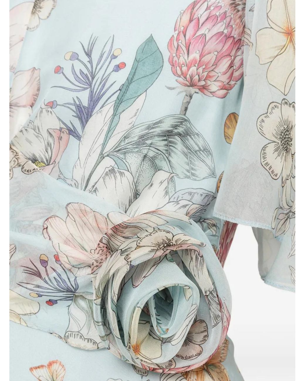 Nissa White Floral-Detail Silk Midi Dress