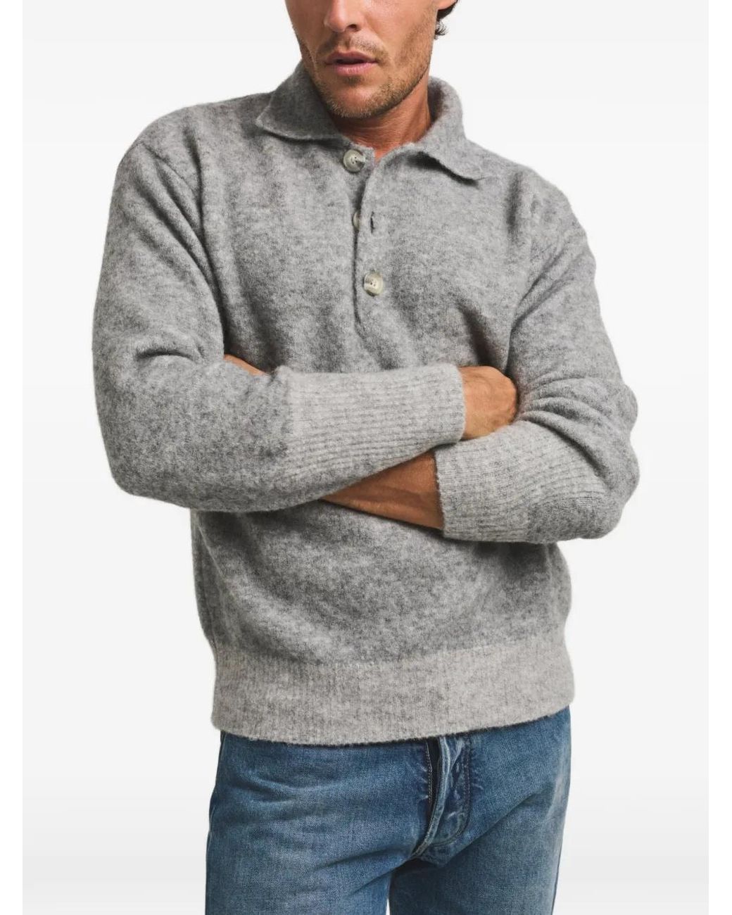 CESAR CASIER Gray Alfie Polo-Collar Sweater for men
