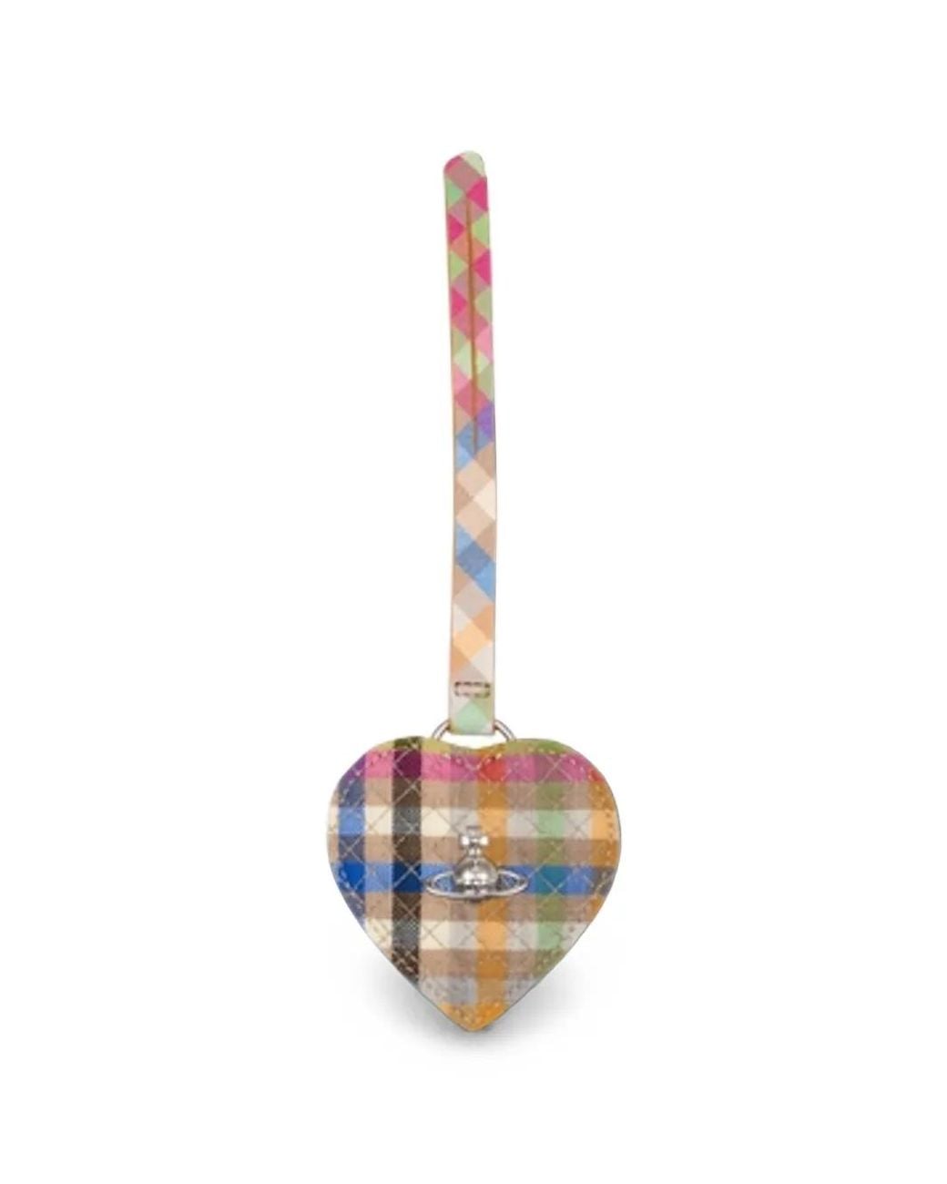 Vivienne Westwood White Check Heart Mirror Keychain