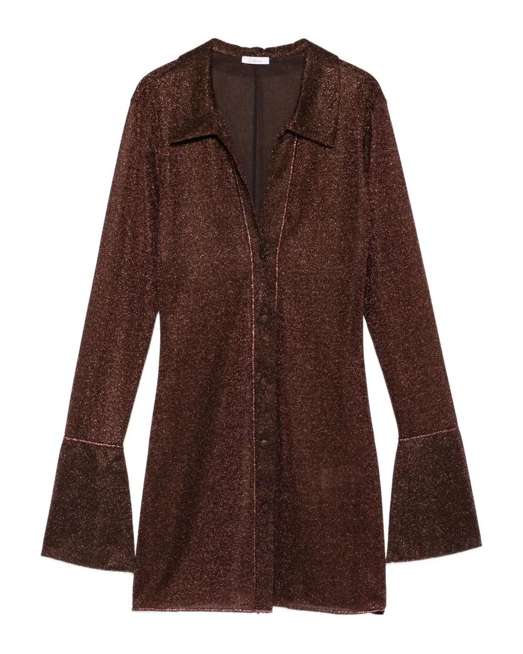 Oseree Brown Long-Sleeve Mini Dress