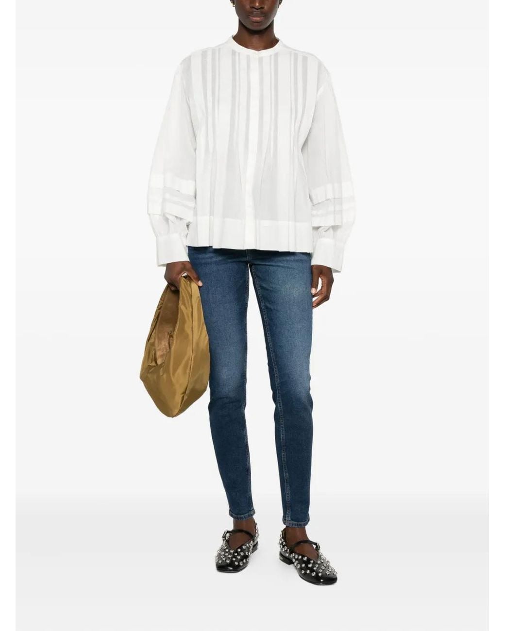 Marc O' Polo White Pleated Button-Up Blouse