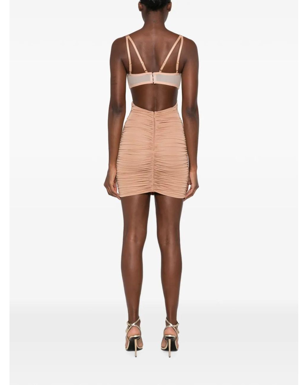 Elisabetta Franchi White Ruched Cutout-Detail Mini Dress