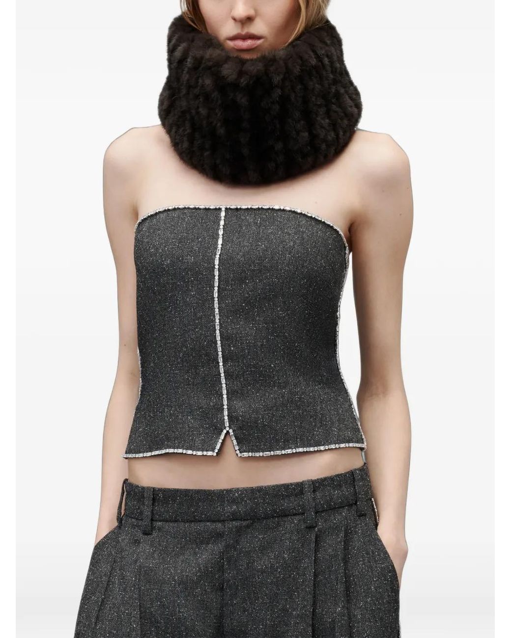 Alexander Wang Black Strapless Bustier Top W/ Embellished Chain
