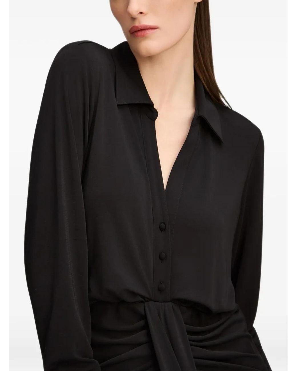 Cinq À Sept Black Seferina Gathered Long-Sleeve Maxi Dress
