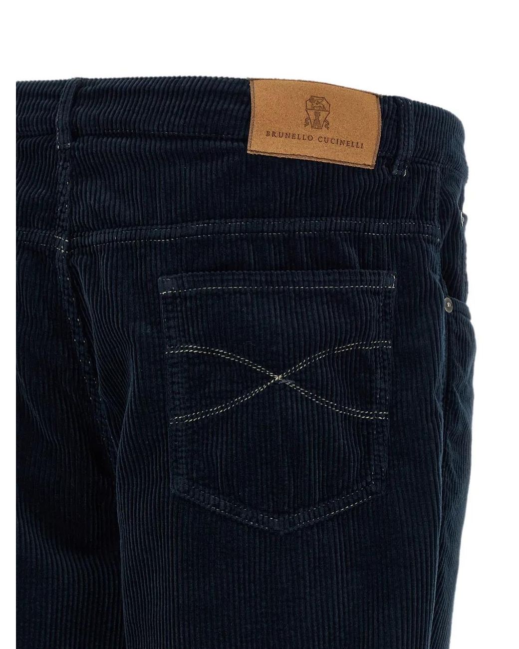 Brunello Cucinelli Blue Corduroy Straight-Leg Trousers for men