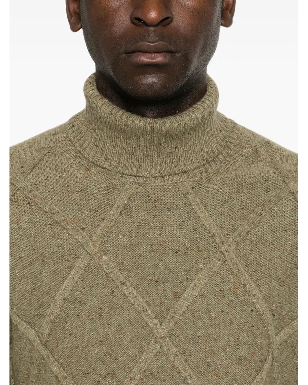 Gran Sasso Green Diamond-Quilted Roll-Neck Sweater for men
