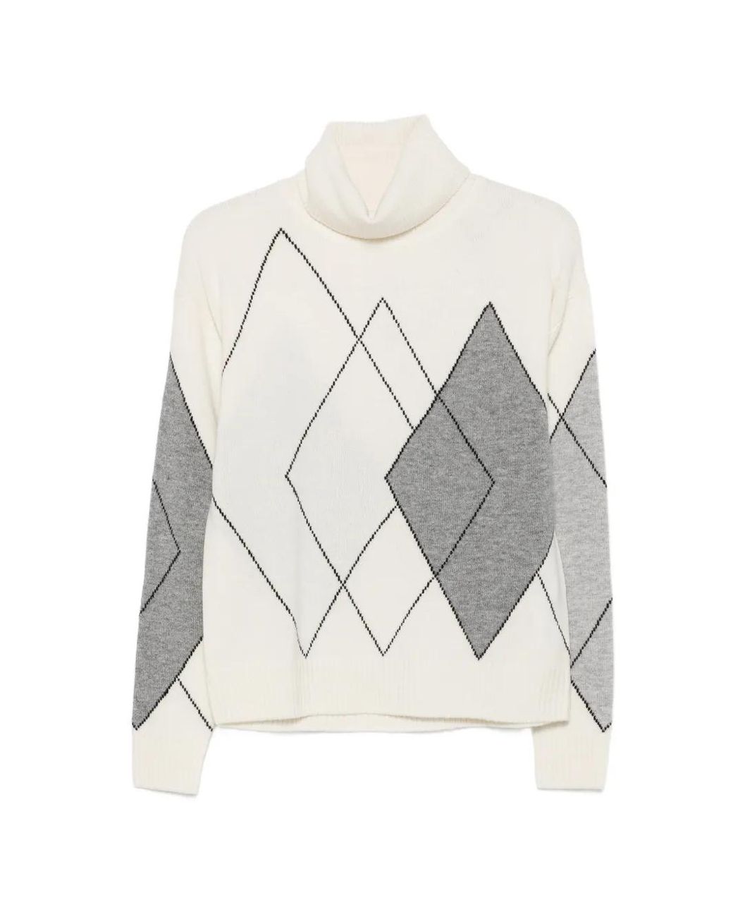 Seventy White Argyle-Pattern Roll-Neck Sweater