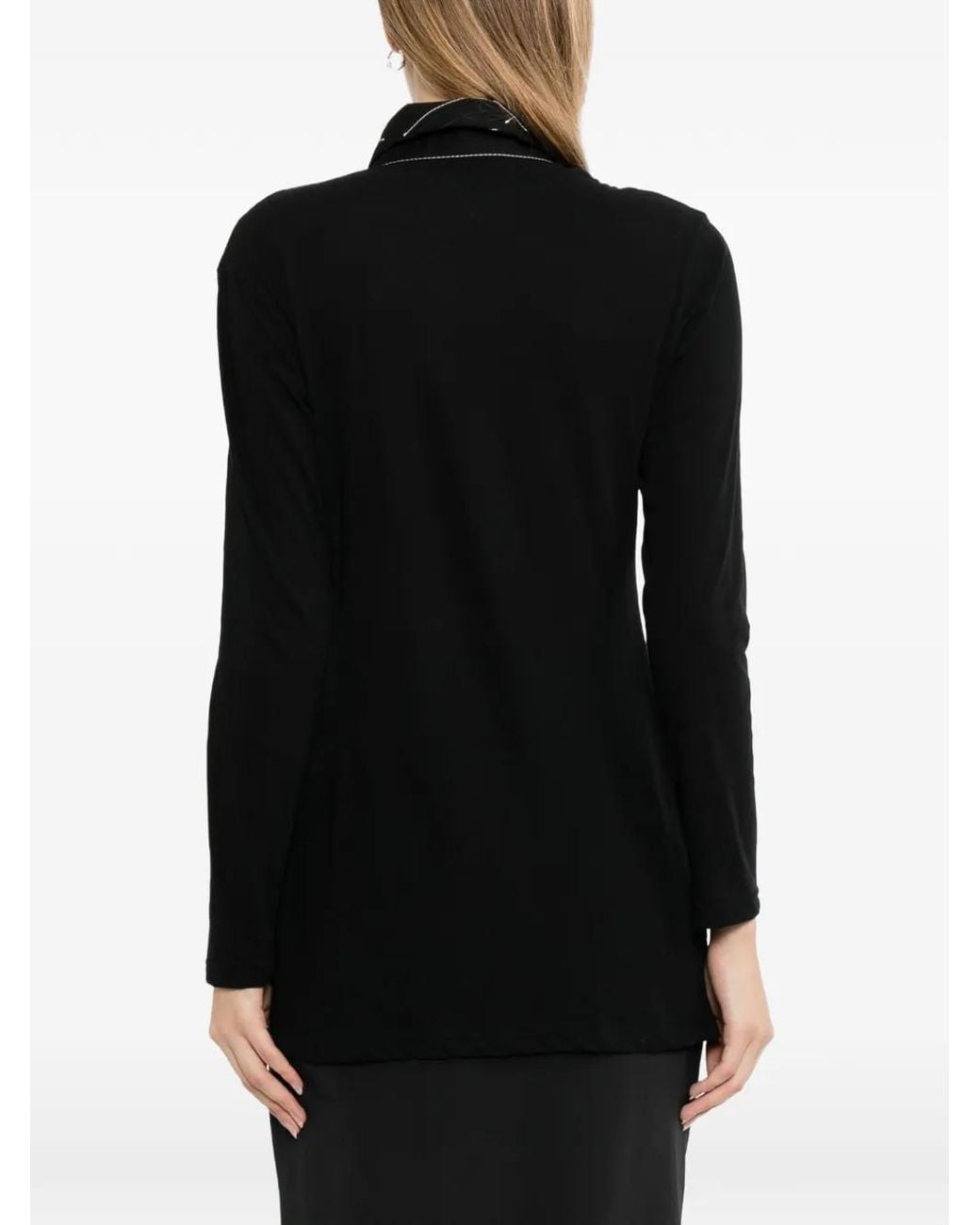 Yohji Yamamoto Black Color-Stitched Long-Sleeve Blouse