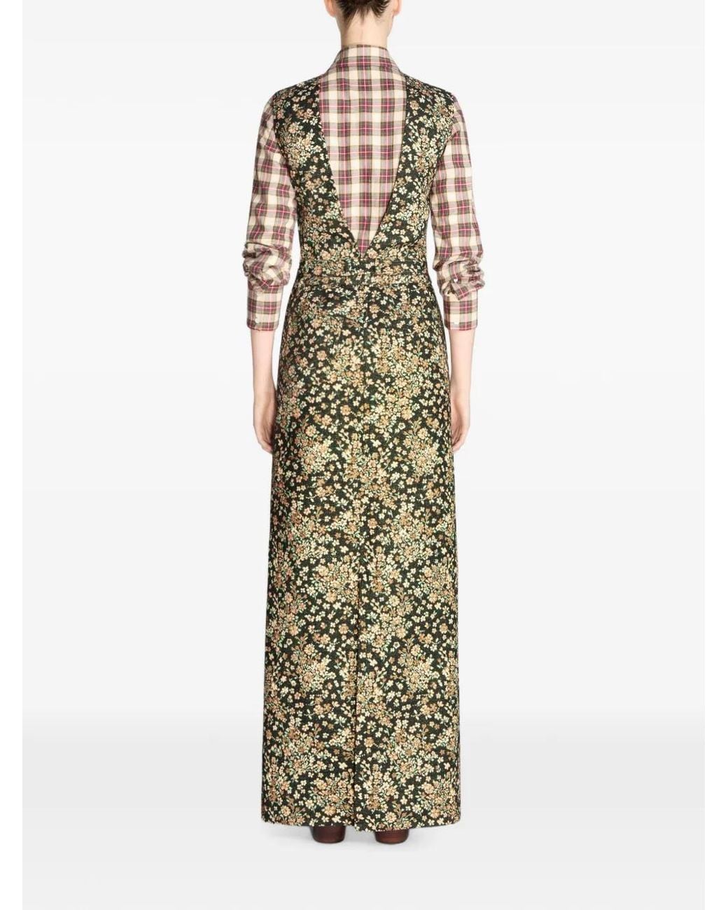 Dries Van Noten Green Floral-Print Slitted Dress