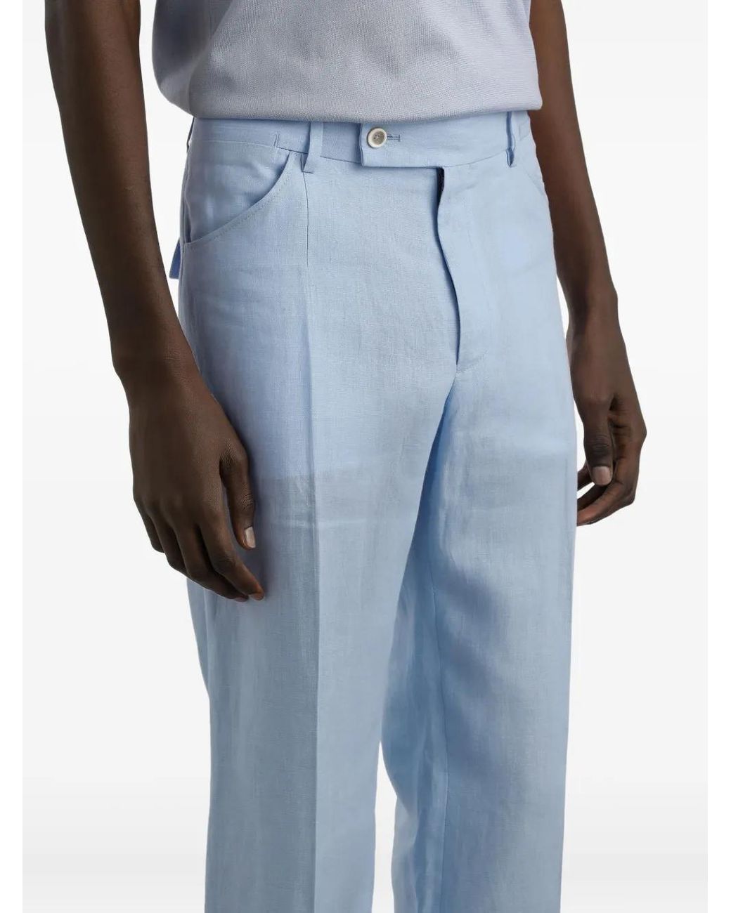 Dolce & Gabbana Blue Linen Trousers for men