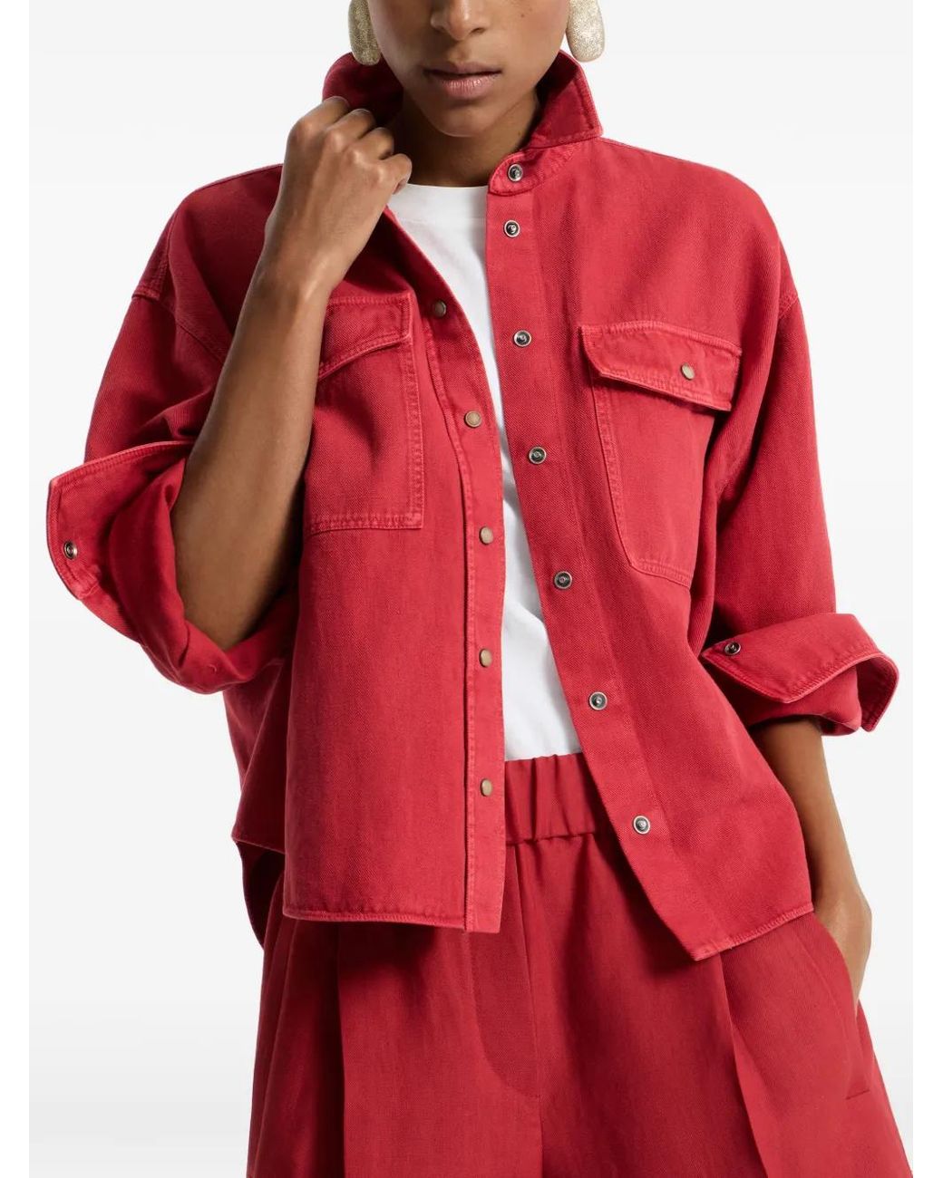Brunello Cucinelli Red Cotton And Linen Blend Shirt