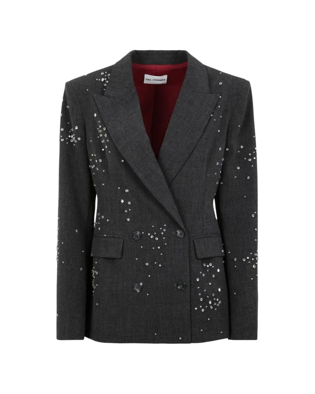 Des Phemmes Black Crystal-Embellished Double-Breasted Jacket