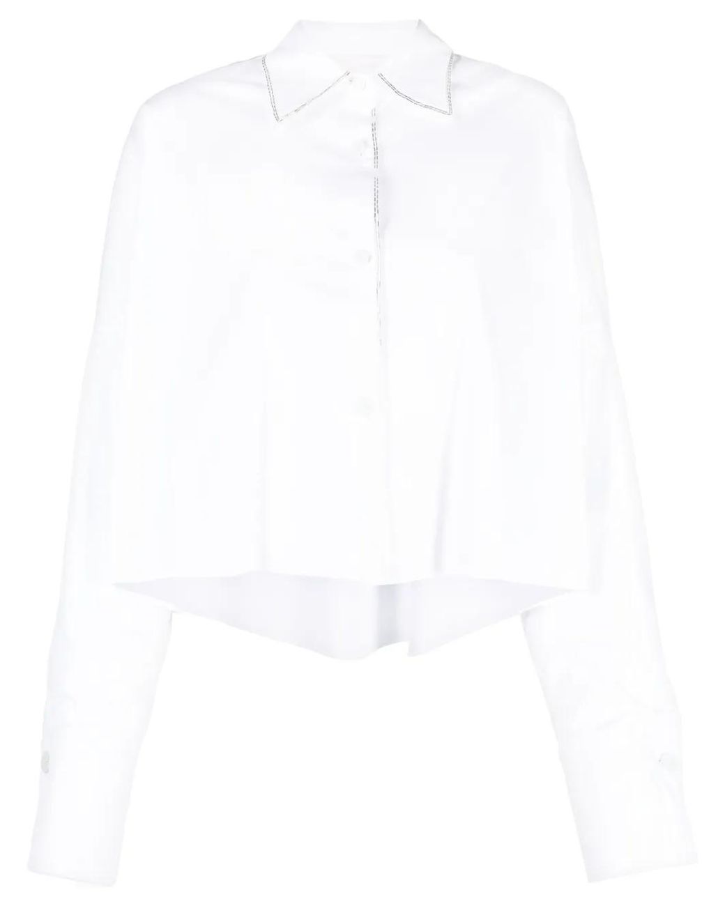 Genny White Embellished-Trim Cropped Shirt